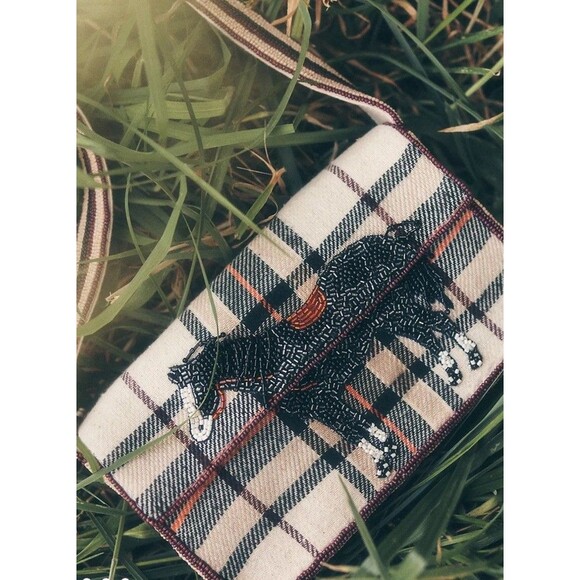 Anthropologie Handbags - ANTHROPOLOGIE THE FIONA BEADED BAG Plaid Horse Pony Purse Handbag NWT RARE